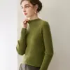 Suéter de cachemir 100% puro con textura elegante para mujer, cuello semi alto, tejido sin costuras, corte ajustado, capa base de punto favorecedora