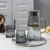Botella de agua fría para el hogar con patrón de glaciar de aspecto elegante, gran capacidad, botella de agua de vidrio transparente, resistente a altas temperaturas, juego de botella de agua fría simple