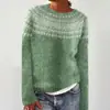 Amazon Europeu e Americano Novo Suéter Feminino Desejo Mais Vendido Gola Redonda Combinando Cores Solto Moda Pulôver Suéter de Tricô