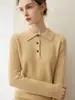 Novo Suéter 100% Caxemira Pura Outono/Inverno para Mulheres, Camisa Base Tricotada com Gola Polo, Suéter Clássico de Gola Reversível, Blusa de Manga Longa