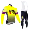 Conjunto de Jersey de Ciclismo de Manga Longa para Primavera e Outono Masculino Equipe Tour De France Bicicleta de Estrada Ciclismo Absorvente de Suor e Respirável