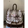 Mochila Ins Linda Estilo Coreano con Estrellas para Mujer, Diseño de Nicho, Ribete de Encaje Retro, Versátil Cuadros Bolso Escolar para Estudiante