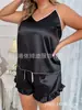 Comércio Exterior Europeu e Americano Conjunto de Pijama Sexy Feminino Imitação de Seda Tamanho Plus Camisola com Decote V Regata Conjunto de Duas Peças