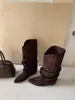 Elegantes botas altas plisadas, botines de gamuza, botas urbanas de moda para mujer, nuevas botas largas de punta fina, botas de caña alta
