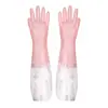 Guantes cómodos para lavar platos en el hogar, Longitud extendida, Cocina para mujer, Forrados con vellón, Látex de goma engrosado, Goma plástica impermeable, Duraderos