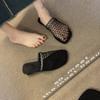 Sapatos Franceses de Salto Baixo em Rede, Meias Sapatilhas Vazadas com Bico, Calçados Femininos de Verão para Uso Externo 2025 Novas Sandálias Hole-In-The-Wall