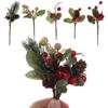 Recortes de Decoração de Caixa de Presente de Natal Recortes de Pinha de Planta Artificial de Natal Fruta Vermelha Polpa Acessórios de Decoração de Natal