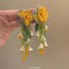 Brincos de Flor com Borla de Contas Atmosfera de Início da Primavera Brincos Longos Femininos Estilo Férias à Beira-Mar para Verão Fone de Ouvido