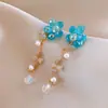 Pendientes de Borla Flor de Cristal Fresca Estilo Coreano Aguja de Plata Perla Lujo Accesible Pendientes de Gama Alta Pendientes de Moda y Exquisitos para Mujeres