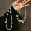 Moderna Cadena Larga Cruzada para Teléfono con Cuentas Esmeriladas de Lujo Ligero Correa de Bolso Exquisita con Cuentas de Flores y Cristal