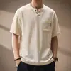 Camiseta de lino para hombre con cuello mao estilo chino, escote en V, manga corta, nueva marca de ropa de trabajo de verano moderna, camiseta Polo de media manga para hombre