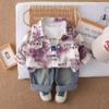 Conjunto de Jaqueta com Estampa Completa de Letras de Manga Longa para Meninos Primavera e Outono, Moda 2025 Novo Conjunto de Três Peças para Bebês