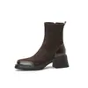 Nuevas botas británicas de otoño e invierno 2023 para mujer, botas cortas de jinete, botas de terciopelo mate finas, botas de tacón alto grueso, botas de comercio exterior