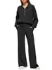 Conjunto de 2 piezas para mujer de Amazon Europa y América 2024 Sudadera con media cremallera Pantalones deportivos de pierna ancha Traje casual para mujer