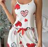 Traje de dos piezas con estampado de fresas de amor transfronterizo europeo y americano con tirantes y shorts para mujer Conjunto de dos piezas Dulce y Lindo