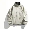 Chamarra cortavientos a cuadros de retazos de moda con cuello alto para hombre, simple, holgada, casual, versátil, chamarra bomber deconstruida