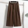 Calça de Terno Cropped de Lã para Mulheres Inverno 2025 Cor Sólida Tamanho Plus Size Emagrecedora Engrossada Petite Calça de Perna Larga