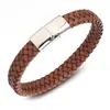 Pulsera tejida de cuero retro simple de moda todo partido pulsera de hebilla magnética de acero inoxidable lisa hecha a mano de cuero creativa