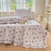 Colcha Matelassada Estilo Princesa com Renda Peça Única Algodão Lavado Capa para Tatami Kang Colchão Conjunto de Roupa de Cama Espesso de Peça Única Três Peças