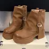 Moda Inverno 2026 Estilo Coreano Tendência Novas Botas de Cano Médio com Solado Grosso Botas Western Cowboy Femininas Botas Curtas Mais Vendidas