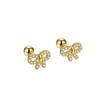 Prata Esterlina S925 Laço Simétrico Cravejado de Diamante Brinco de Pino de Rosca Sem Tarrafa Brincos Estilo Ins Feminino Elegante Japonês-Coreano Banhado a Ouro K