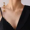Ins de Otoño e Invierno Europeo y Americano Cadena de Suéter con Colgante de Sonrisa Estrella de Cinco Puntas Collar Cadena para Clavícula de Mujer Acero de Titanio P766-7