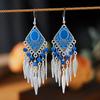 Pendientes Étnicos Colgantes de Plumas con Perlas de Diamante Transfronterizos Europeos y Americanos Red de Atrapasueños Pendientes de Borla con Cascabeles de Viento