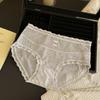 Estilo Francés Estilo Puro Deseo Encaje Plisado Pantalones Bombachos Ropa Interior para Mujer Cintura Media Algodón Bacteriostático Entrepierna Malla Calzoncillos Calados