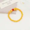 Loja de Ouro Mesmo Estilo Ouro Areia Fu Rui Pixiu Simples e Duplo Pulseira de Ágata Vermelha Contas Douradas Contas da Fortuna Pulseira Atrai Fortuna para Homens e Mulheres