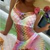 Yue Die Nuevo Color Arcoíris Europeo y Americano Playa Sexy Hombro Descubierto Red de Pesca Ajustado Cadera Sexy Ropa Interior YD153