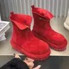 Botas de moda vermelhas com bico largo para mulheres, novo modelo de primavera 2026, botas curtas Birkenstock de sola grossa de uso duplo, botas de motocicleta retro de cano curto
