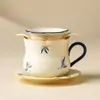 Taza de Té Orquídea Mariposa Blanca de Mineral de Roca Cerámica Taza con Separación de Té y Agua Taza Individual Taza Personal para Beber