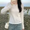 Camiseta bordada de manga larga con diseño único y textura jacquard, prenda básica para primavera y otoño, top ajustado para personas petite para usar como prenda exterior