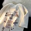 Camiseta Oversize de Hombro Recto para Mujer Manga Corta Verano 2026 Nuevo Estilo Americano Atuendo para Mejor Amiga Pareja Top de Media Manga