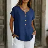 2026 Cruzamento de Fronteiras Europeu e Americano Tiktok Amazon Novo Cor Sólida Estilo Preguiçoso Algodão e Linho Manga Curta Feminino Top Camiseta