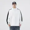 Suéter Gola Alta Masculino Moda Primavera e Outono Loose Manga Longa Camisa Polo Costura Cor Contrastante Pulôver Versátil Top Esportivo