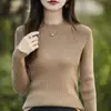 2026 Nueva Camiseta Básica de Algodón Puro Estilo Coreano de Cuello Medio para Mujer, Suéter de Punto para Otoño e Invierno, Corte Ajustado, Elegante Suéter de Cuello Medio