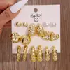 Set de 9 Pares de Aretes Originales Nuevos Dorados Transfronterizos Versátil Ccb Geométrico Estilo Minimalista Pendientes de Comercio Exterior Venta al por Mayor