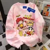 Sudadera de Cuello Redondo para Estudiantes Mcdonald's Crayon Shin-Chan para Mujer Otoño e Invierno Nueva Tie-Dye Rosa Holgada de Manga Larga