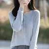 Ropa de Punto Nueva para Mujer de Primavera y Otoño Lana Fina Cardigan de Cuello Redondo Color Sólido Holgado Top con Temperamento Ropa Exterior para Mujer