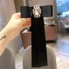 Pajarita de diamante negro estilo academia coreana, cinta larga, accesorios para camisa, broche vintage con gema para mujer