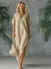 Vestido de estilo bohemio con cuello en V, holgado, con abertura, manga de murciélago, europeo y americano, para venta al por mayor, vestido de playa