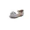 Sandalias de media punta para niña, lazo de moda para niña pequeña con pedrería, zapatos de princesa, sandalias brillantes de perlas para bebé niña, para actuación, zapatos de baile