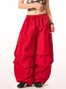 Verão 2025 Novo Design Calça Casual de Trabalho para Mulheres Calça Paraquedas Americana Cintura Alta Perna Larga Calça Esportiva Tendência