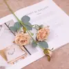 Flor Artificial de Tres Cabezas Rosa de los Enamorados Hogar Floricultura Suave Comercio Exterior Flor de Seda Montaje de Flores para Boda Decoración de Mesa Juego de Flores