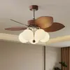 Nueva Luz de Ventilador de Techo para Dormitorio Estilo Chino Minimalista, Luz de Ventilador Color Nogal Retro Americano para Estudio y Comedor