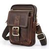 Bolsa Transversal de Ombro Masculina Black Angel Retro Couro de Vaca Crazy Horse Tendência da Moda Couro Genuíno Esportiva para Celular de Cintura