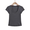 Camiseta de Manga Corta de Color Puro Versátil con Cuello en U para Mujer, Estilo Nuevo Verano 2024, Brillante con Diamantes Calientes, Top de Aspecto Adelgazante