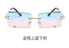 Elegantes Gafas de Sol con Color Degradado, Gafas de Sol sin Montura con Borde Cortado en Diamante, Montura Cuadrada Grande Cuadrada, Protección UV Transfronteriza