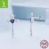 Pendientes de botón con cadena cruzada plateados Ziyun originales, coloridos, adorables, estilo retro europeo y americano, pendientes de plata de ley s925